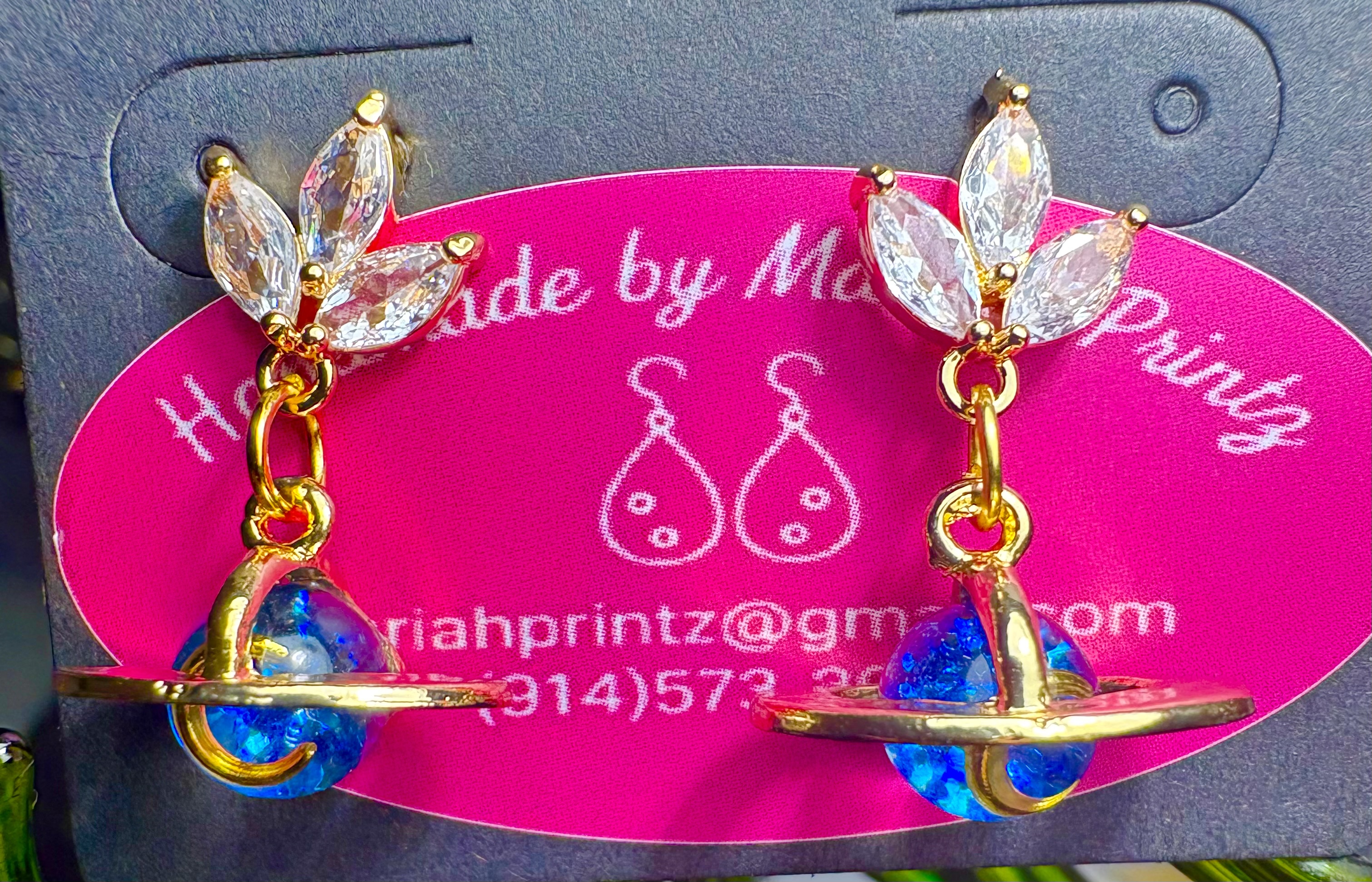Blue Crystal UFO Earrings